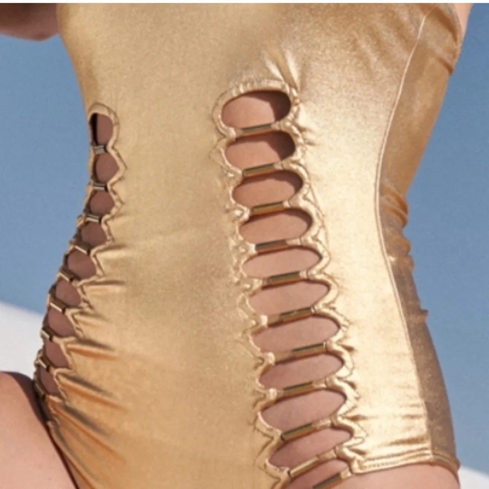 Metallic Gold Strapless One-Piece